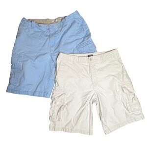 Cargo Shorts Lot of 2 Men's Sz 34/11 Izod‎ Khaki Blue Hiking Camping Outdoors
